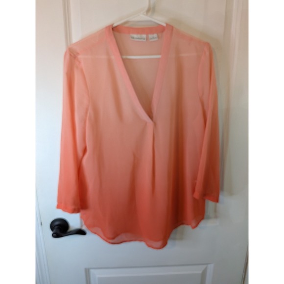Liz Claiborne Tops - Liz Claiborne Womens‎ Ombre V-Neck Chiffon Blouse Peach Coral Orange Size S
